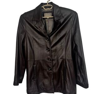 Vintage Style Brown Leather Blazer Jacket 100% Leather XL Croft & Barrow Y2K